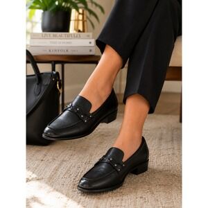 Clarks Women's 10 Black Leather Loafers Braided Low Heel Work Comfort Shoes